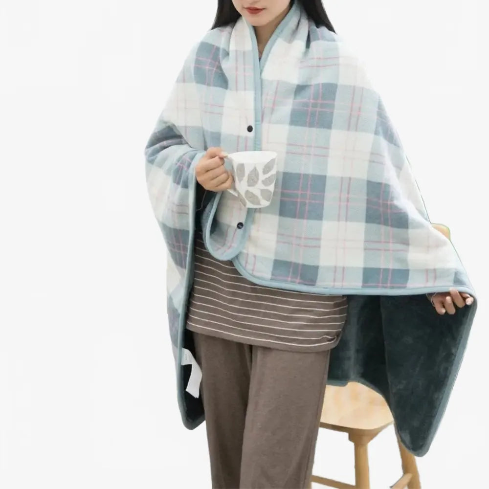 Poncho à carreaux bleu clair pour un style élégant-Poncho Passion