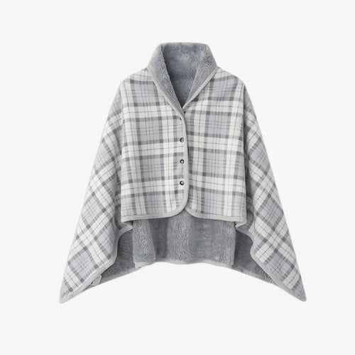 Poncho à carreaux gris élégant et tendance unisexe-Poncho Passion