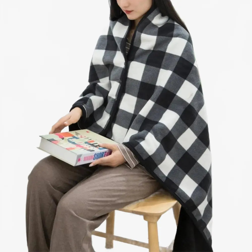 Poncho à carreaux noir élégant pour l’automne-Poncho Passion
