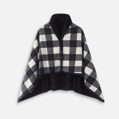Poncho à carreaux noir élégant pour l’automne-Poncho Passion