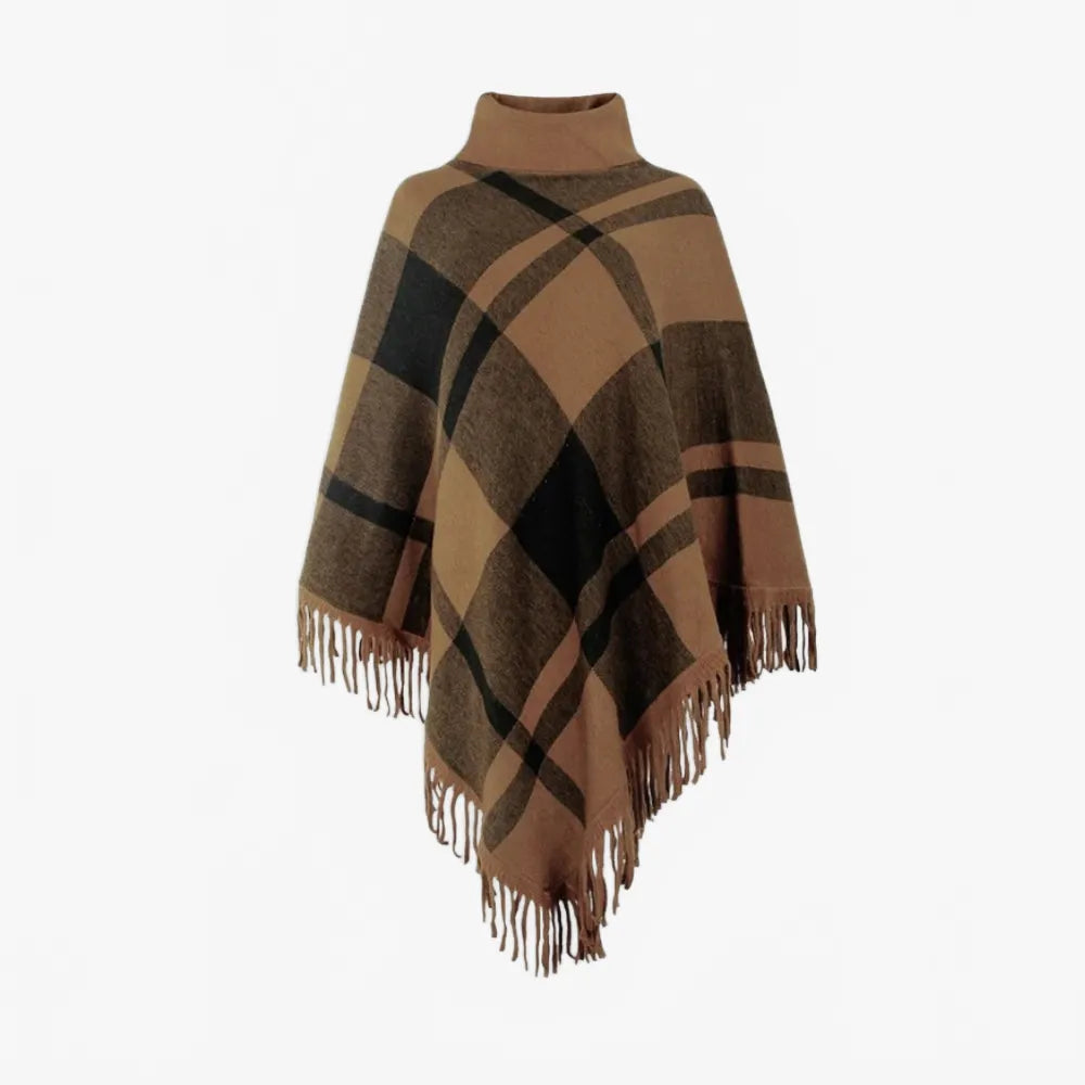 Poncho à col roulé élégant avec franges pour femme-Poncho Passion