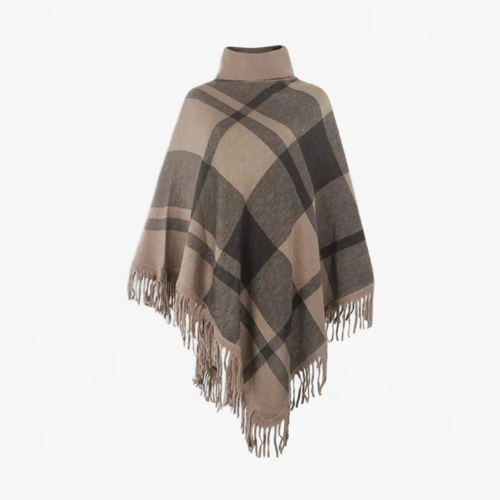 Poncho à col roulé élégant avec franges pour femme-Poncho Passion