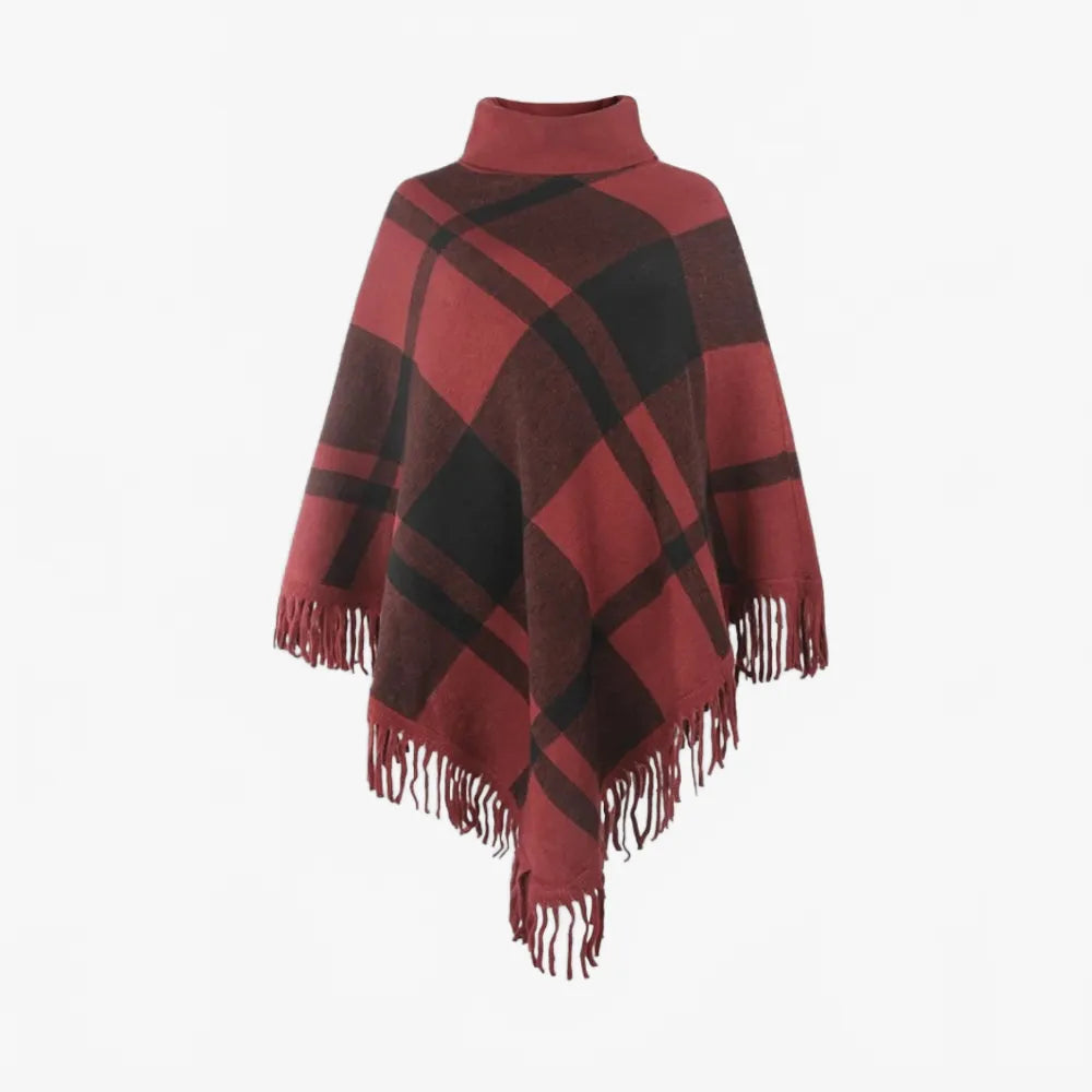 Poncho à col roulé élégant avec franges pour femme-Poncho Passion