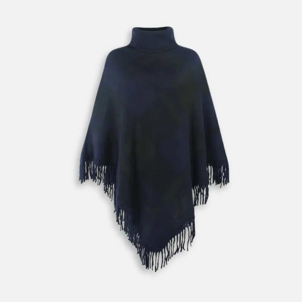 Poncho à col roulé élégant avec franges pour femme-Poncho Passion