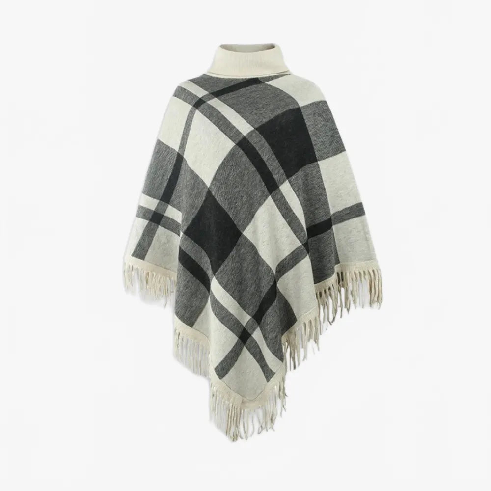Poncho à col roulé élégant avec franges pour femme-Poncho Passion