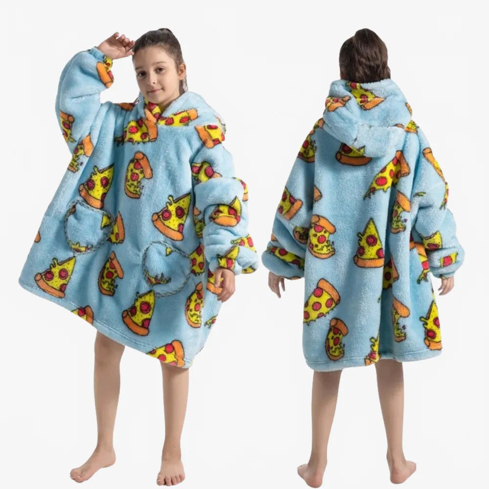 Poncho amusant motif pizza pour soirées cocooning-Poncho Passion