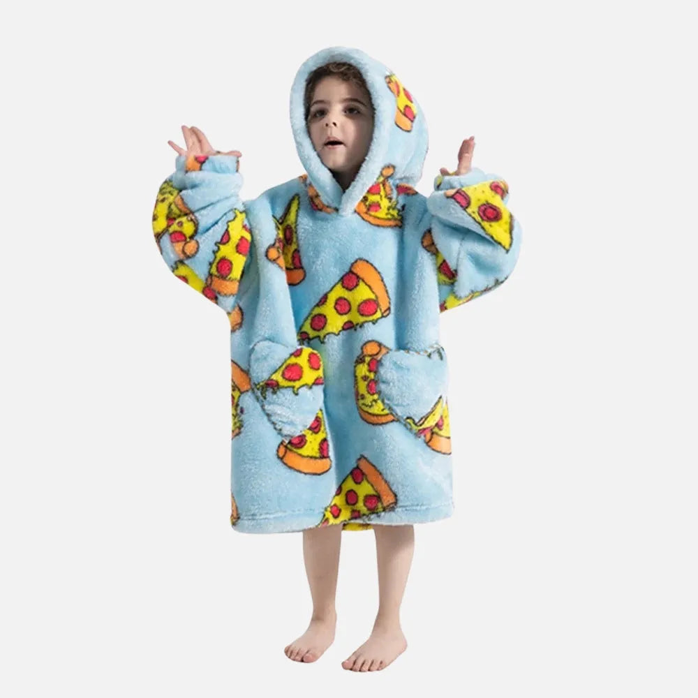 Poncho amusant motif pizza pour soirées cocooning-Poncho Passion