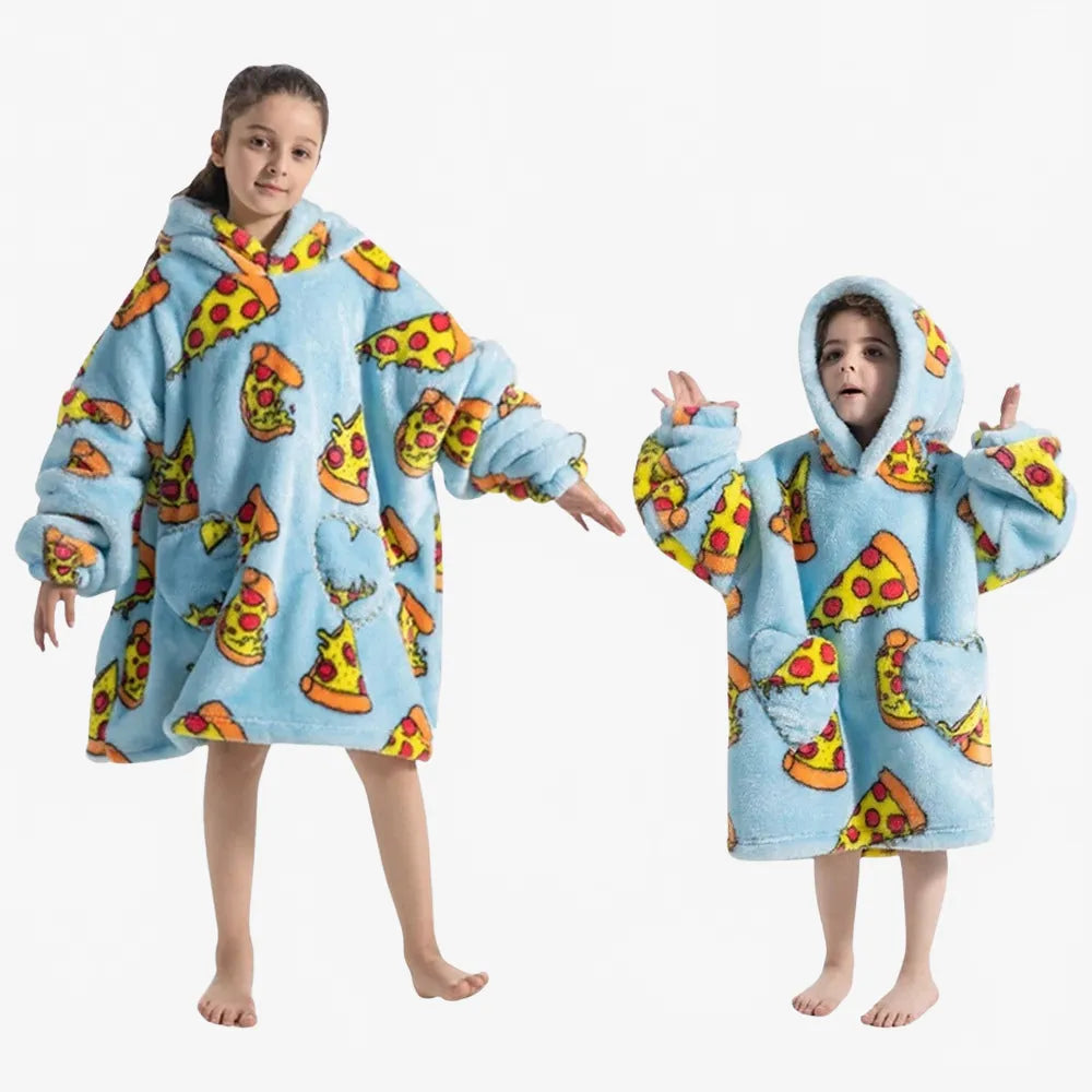 Poncho amusant motif pizza pour soirées cocooning-Poncho Passion