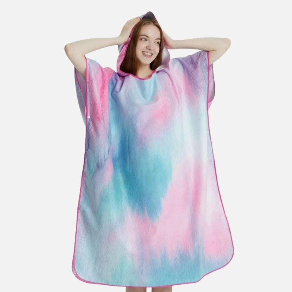 Poncho bicolore rose et bleu pour plage et piscine-Poncho Passion
