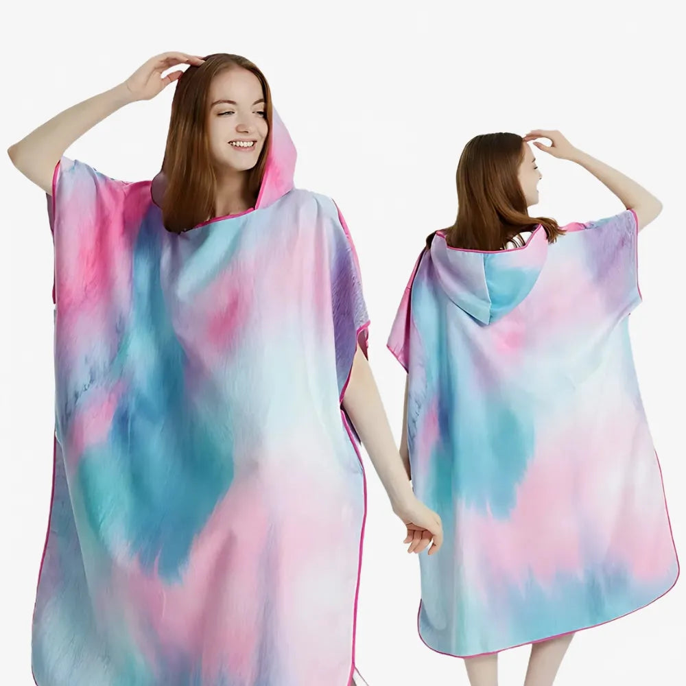 Poncho bicolore rose et bleu pour plage et piscine-Poncho Passion