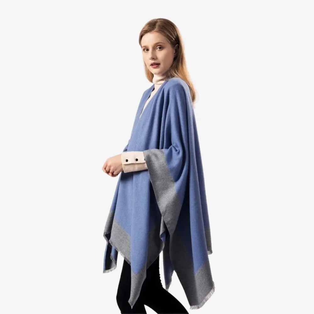 Poncho bleu à capuche élégant pour toutes saisons-Poncho Passion