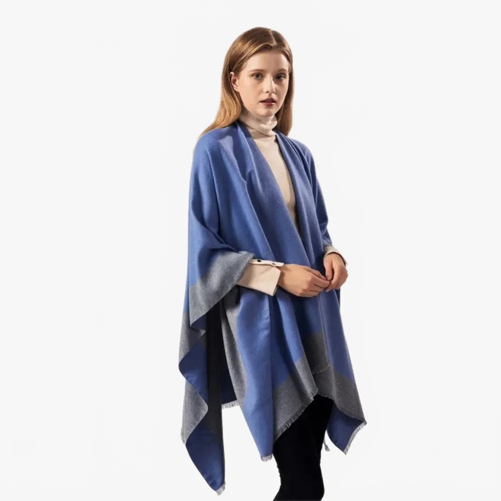 Poncho bleu à capuche élégant pour toutes saisons-Poncho Passion