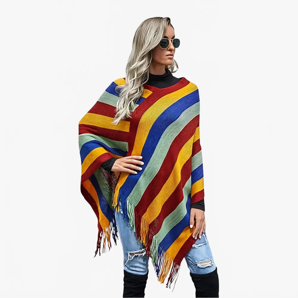 Poncho coloré mexicain à rayures pour un style unique-Poncho Passion