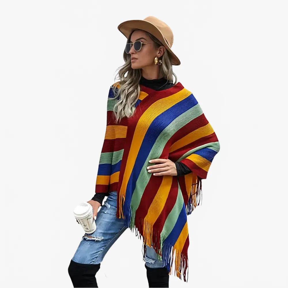 Poncho coloré mexicain à rayures pour un style unique-Poncho Passion