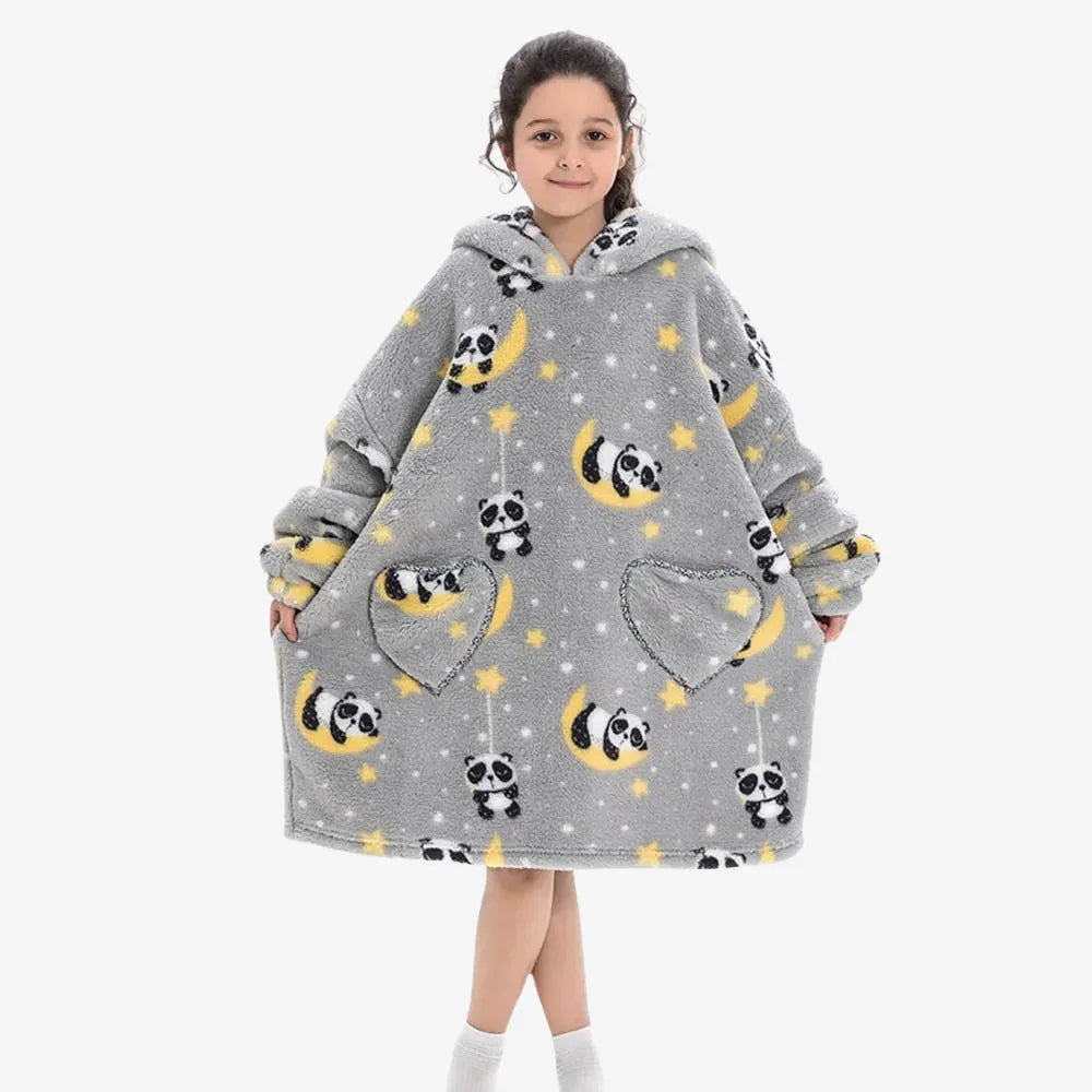 Poncho cosy à motif lune et panda pour enfants-Poncho Passion