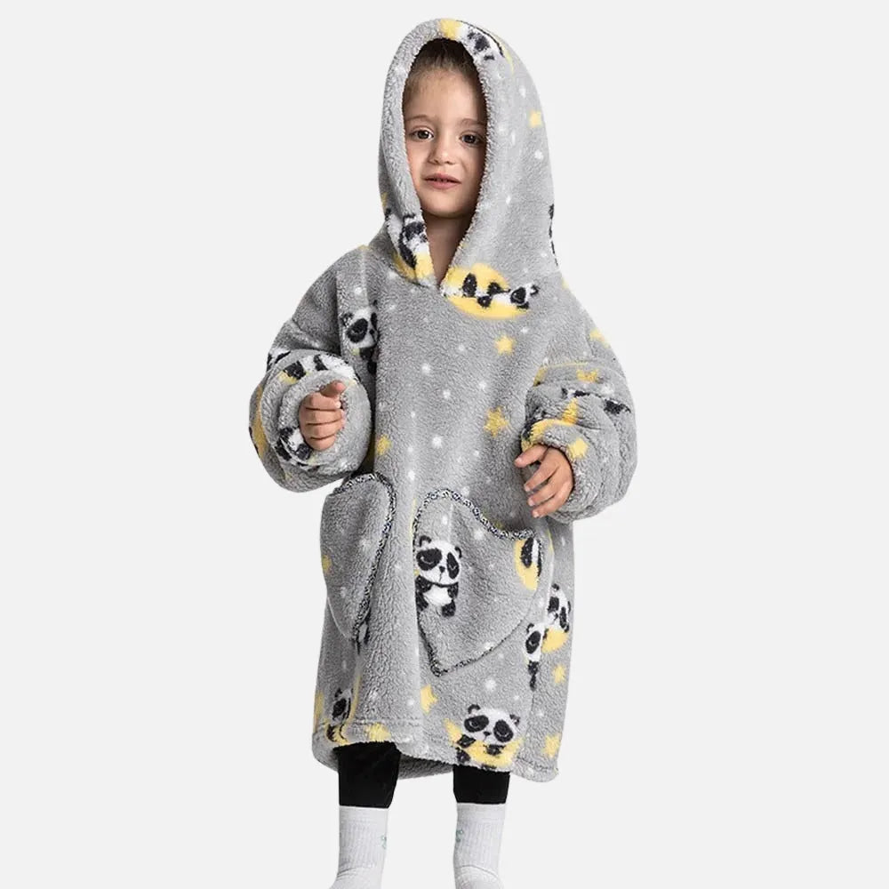 Poncho cosy à motif lune et panda pour enfants-Poncho Passion