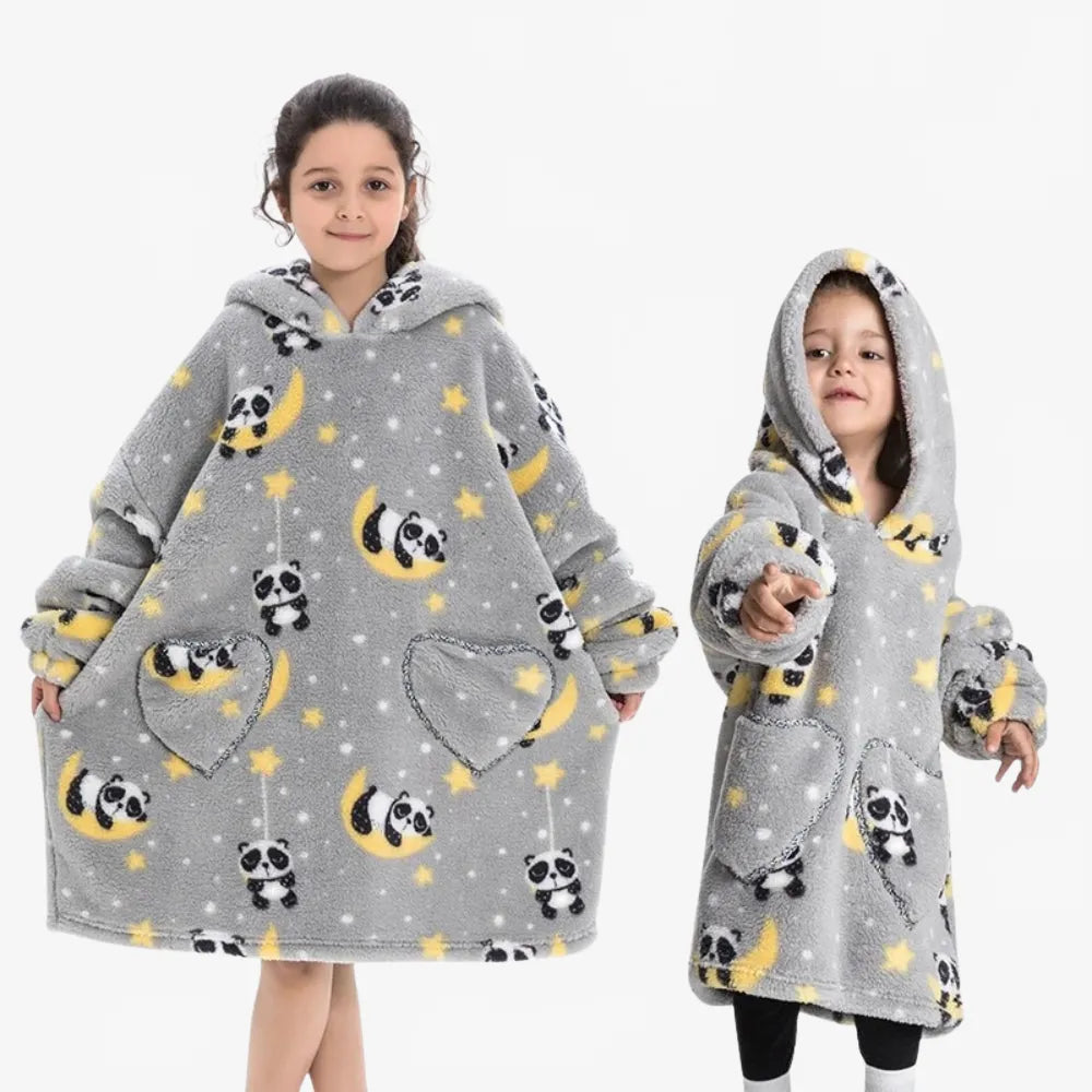 Poncho cosy à motif lune et panda pour enfants-Poncho Passion