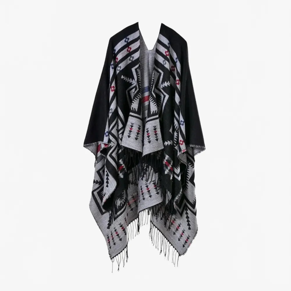 Poncho croix mexicaines élégant noir pour hiver-Poncho Passion