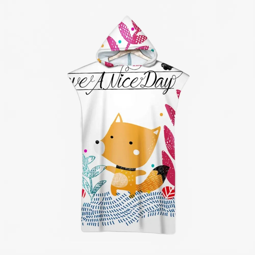 Poncho de bain enfant motif renard amusant-Poncho Passion