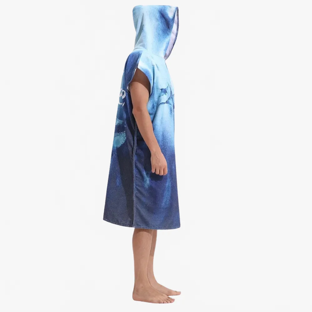 Poncho de bain marin raie manta bleu pour enfants-Poncho Passion