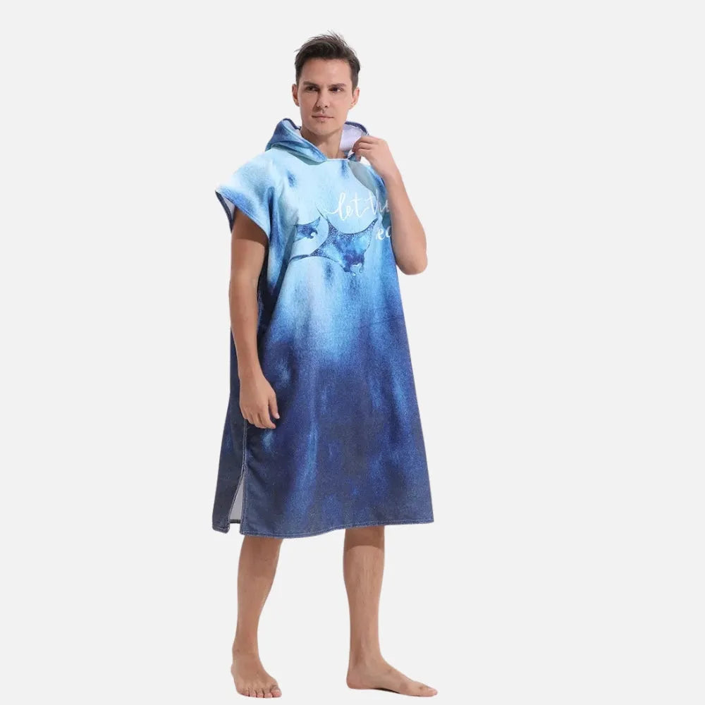 Poncho de bain marin raie manta bleu pour enfants-Poncho Passion