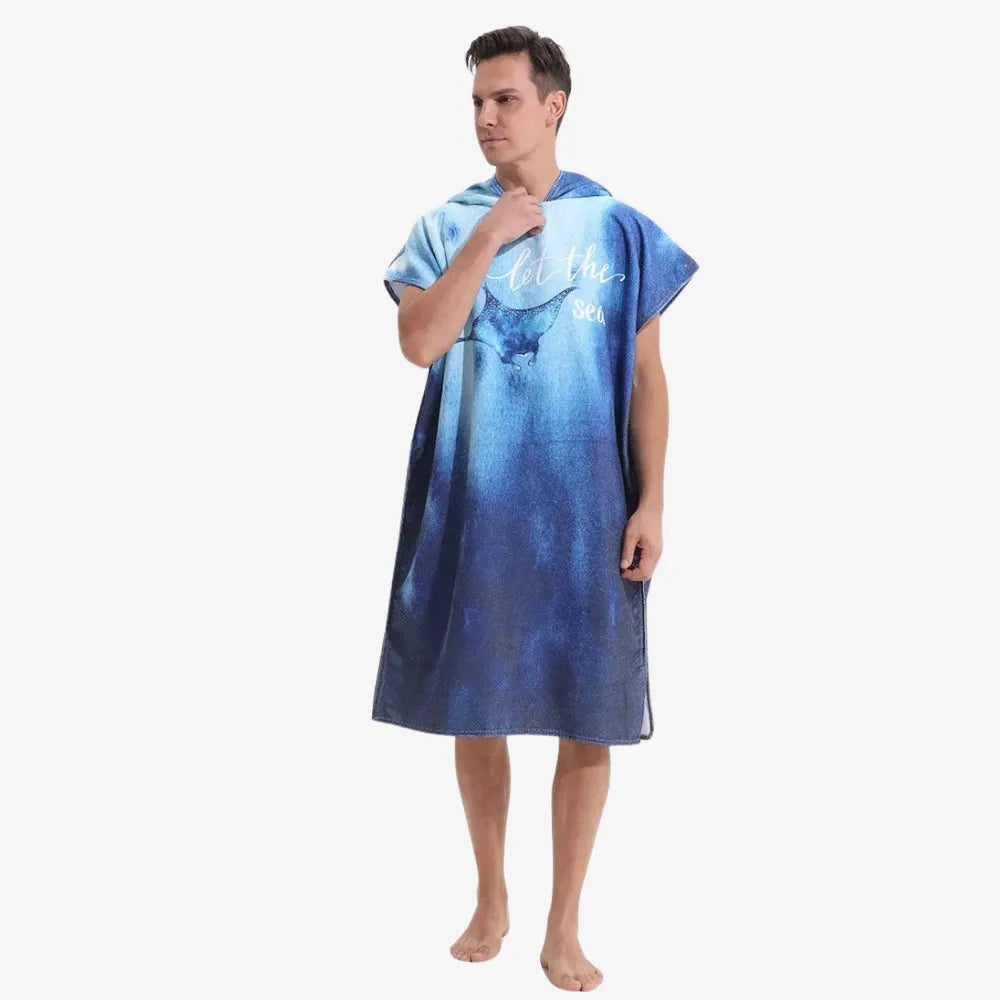 Poncho de bain marin raie manta bleu pour enfants-Poncho Passion