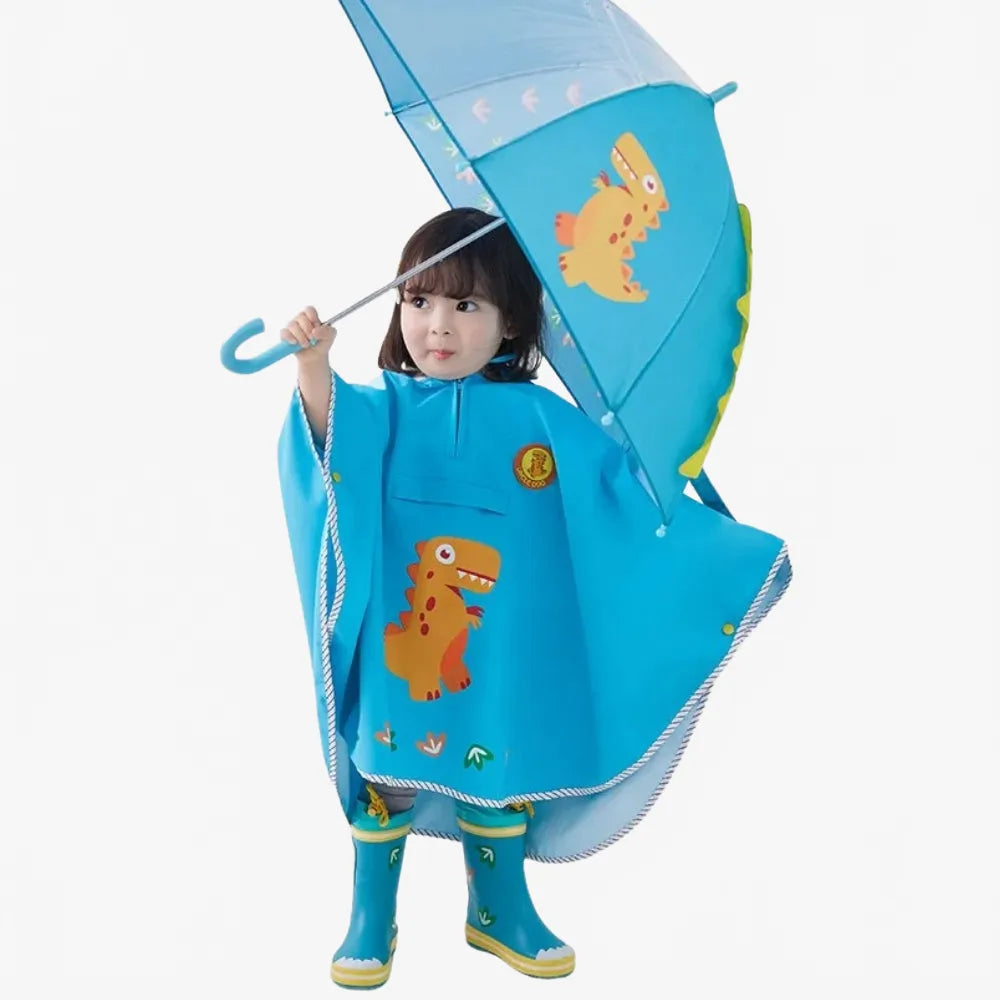 Poncho dinosaure bleu imperméable pour enfant-Poncho Passion