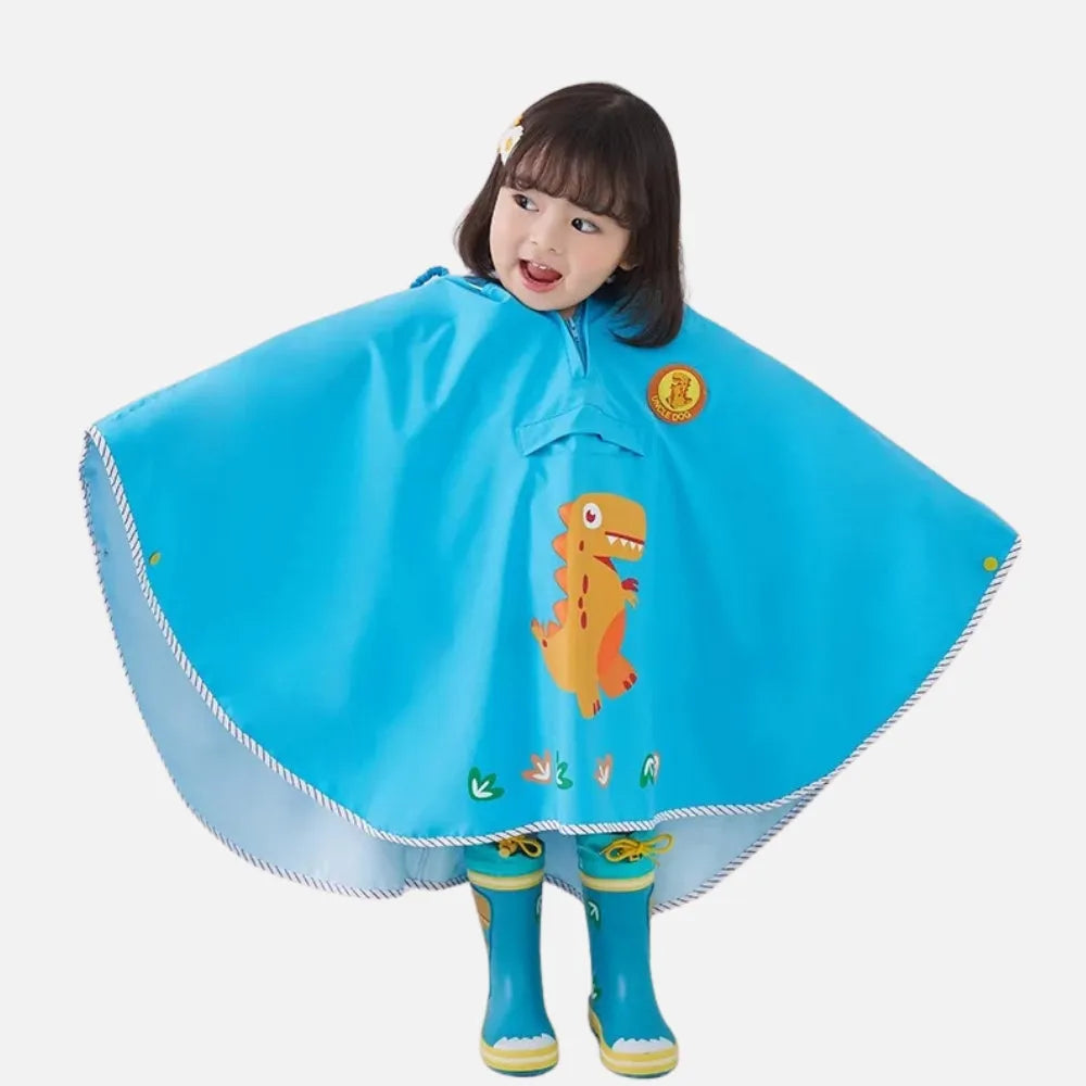 Poncho dinosaure bleu imperméable pour enfant-Poncho Passion