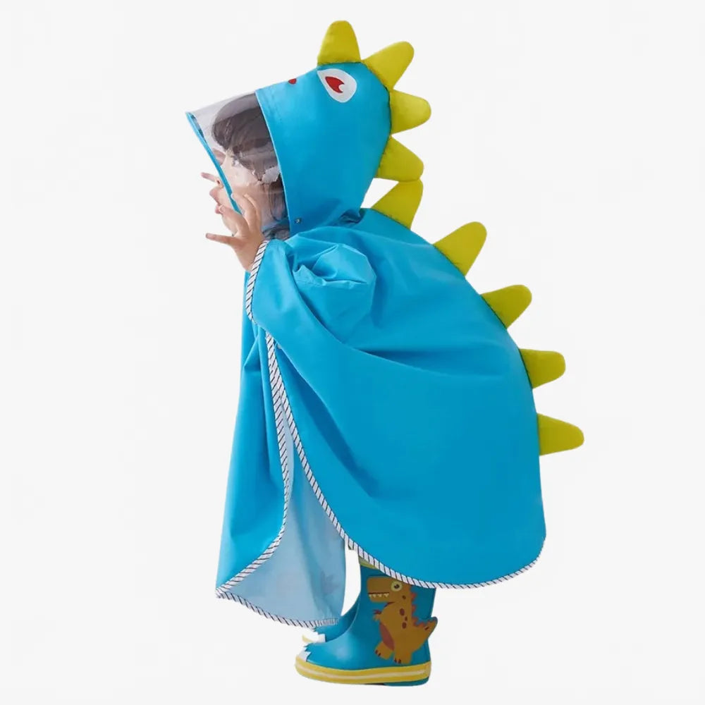 Poncho dinosaure bleu imperméable pour enfant-Poncho Passion