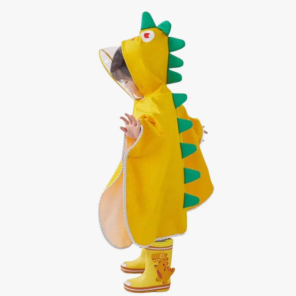 Poncho dinosaure jaune imperméable enfant amusant-Poncho Passion