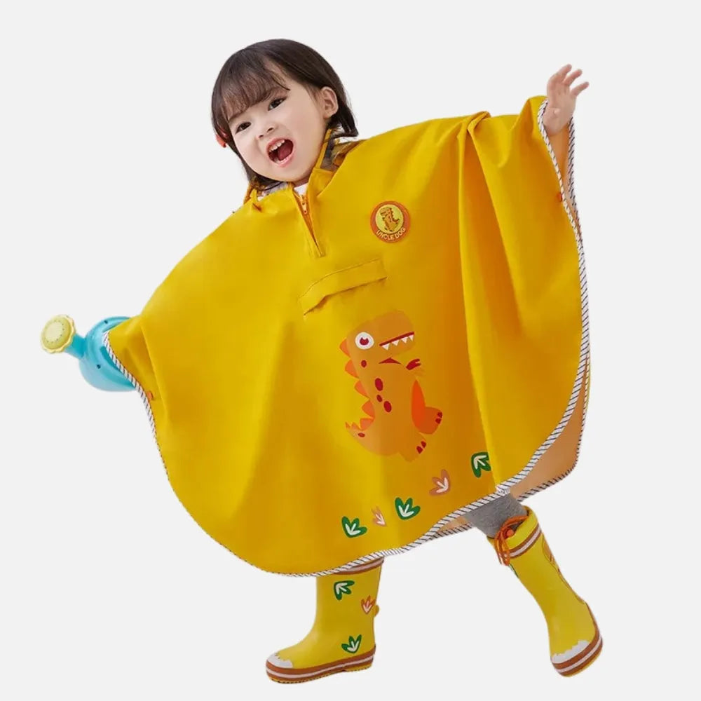 Poncho dinosaure jaune imperméable enfant amusant-Poncho Passion