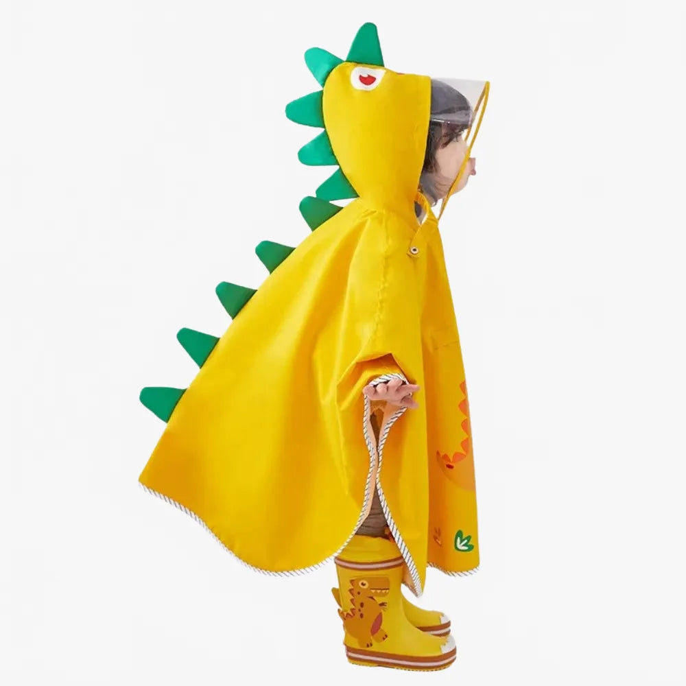 Poncho dinosaure jaune imperméable enfant amusant-Poncho Passion