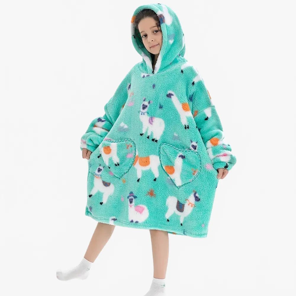 Poncho douillet motif lama pour soirées cocooning-Poncho Passion