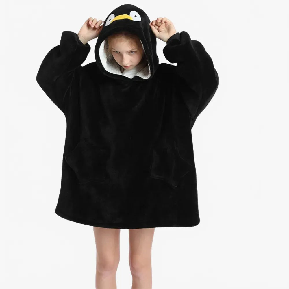 Poncho douillet motif pingouin unisexe pour l'hiver-Poncho Passion
