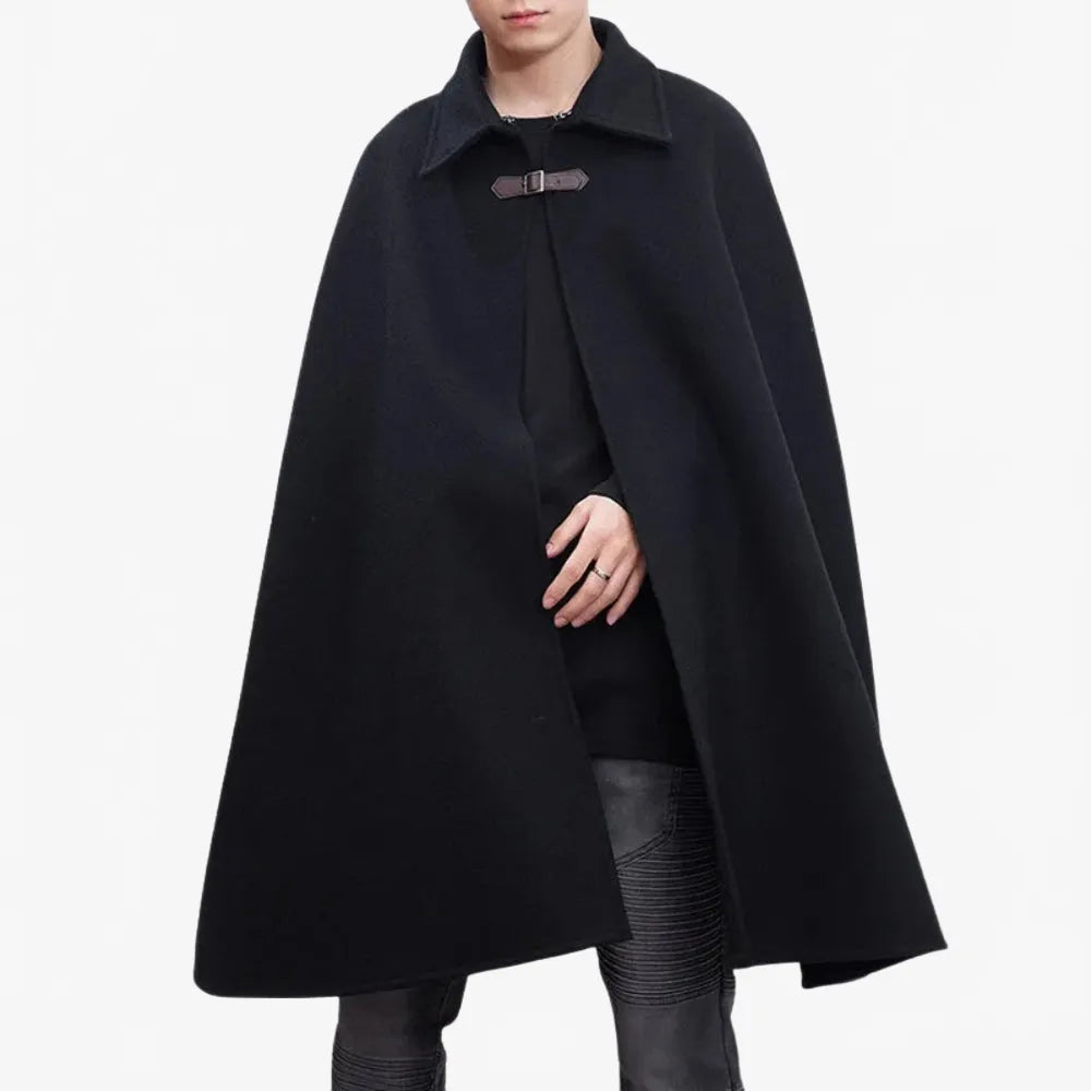 Poncho élégant à capuche noir pour homme-Poncho Passion
