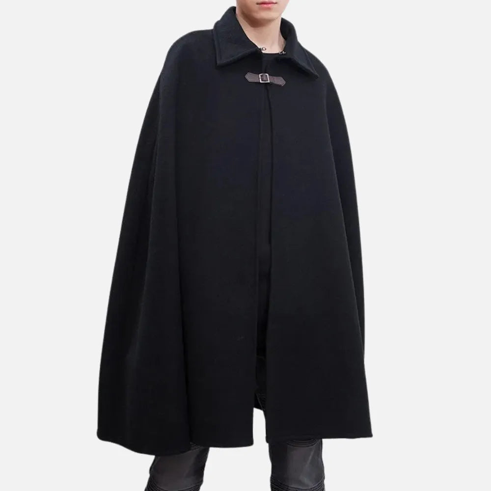 Poncho élégant à capuche noir pour homme-Poncho Passion