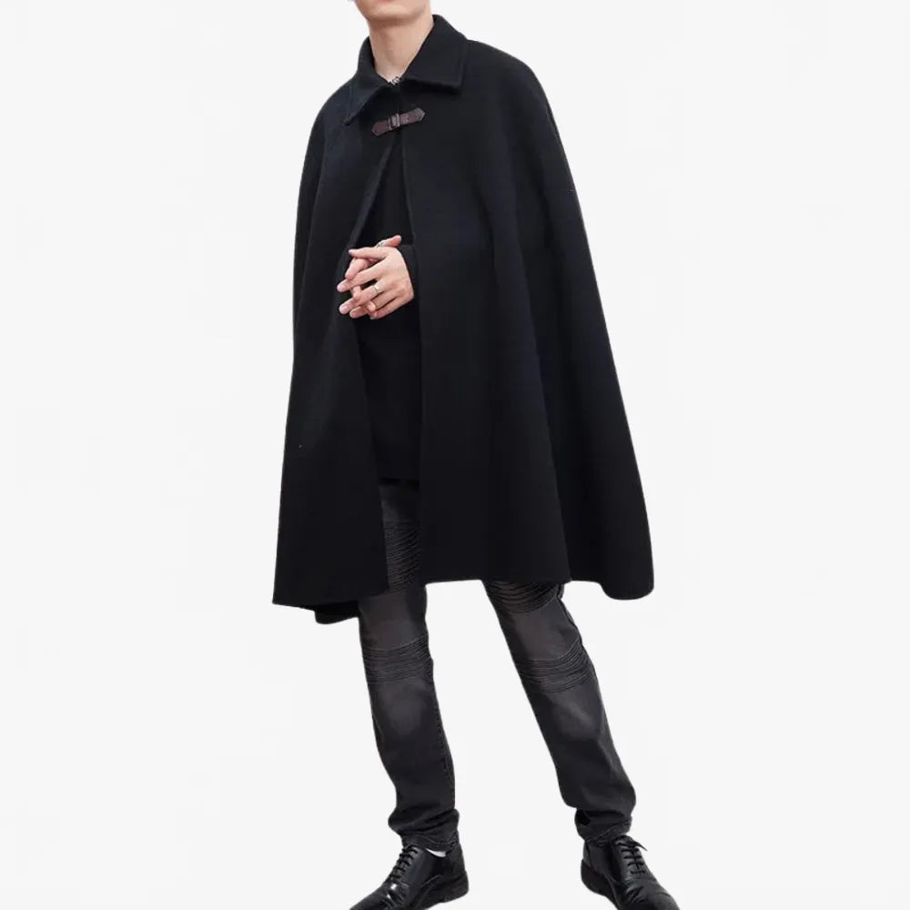 Poncho élégant à capuche noir pour homme-Poncho Passion