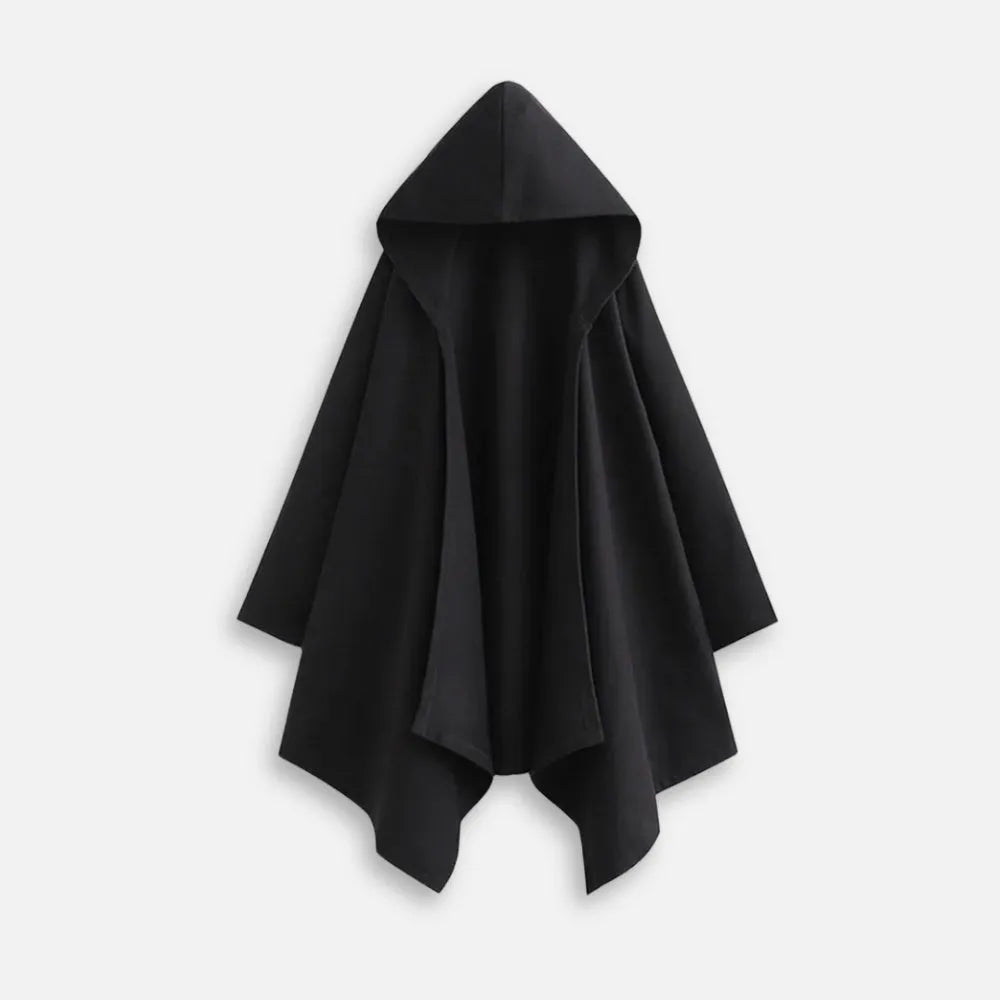 Poncho élégant à capuche noir pour toutes saisons-Poncho Passion