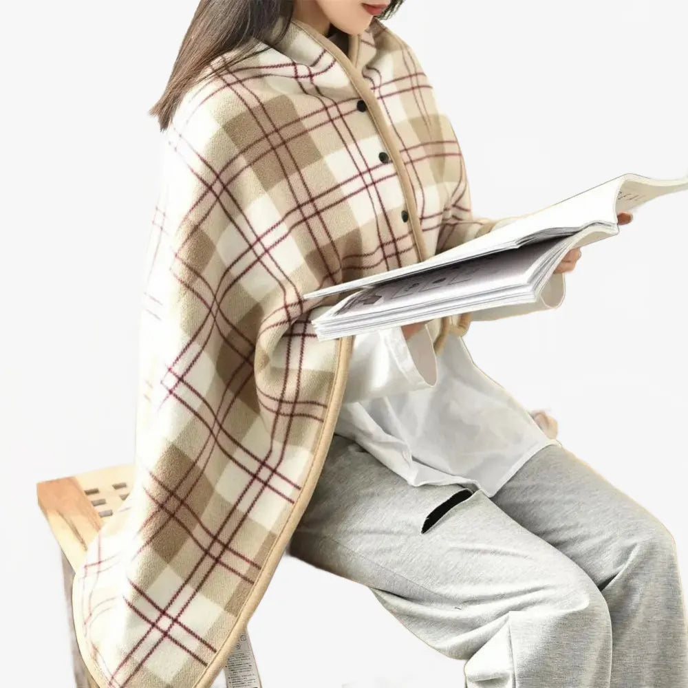 Poncho élégant à carreaux beige pour toutes saisons-Poncho Passion