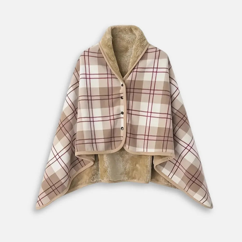 Poncho élégant à carreaux beige pour toutes saisons-Poncho Passion