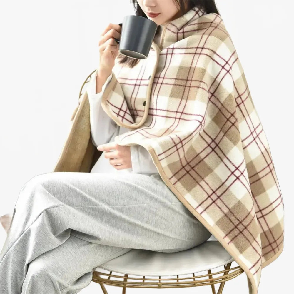 Poncho élégant à carreaux beige pour toutes saisons-Poncho Passion