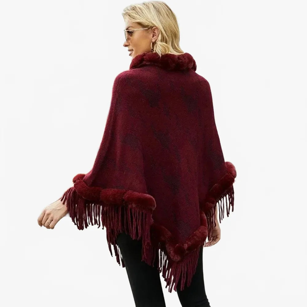 Poncho élégant à col fourrure pour femme-Poncho Passion