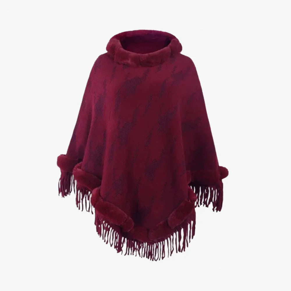 Poncho élégant à col fourrure pour femme-Poncho Passion