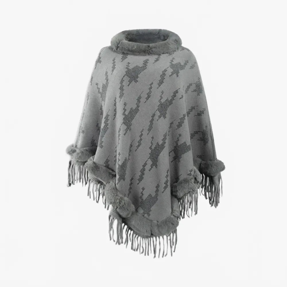 Poncho élégant à col fourrure pour femme-Poncho Passion
