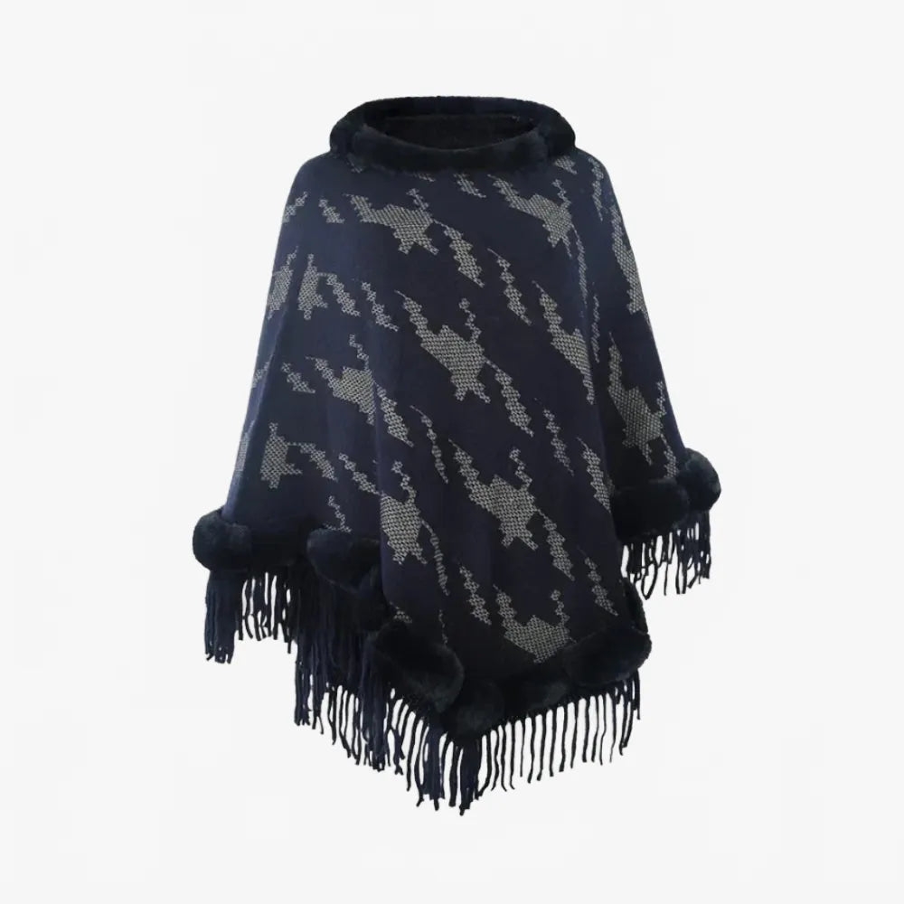 Poncho élégant à col fourrure pour femme-Poncho Passion