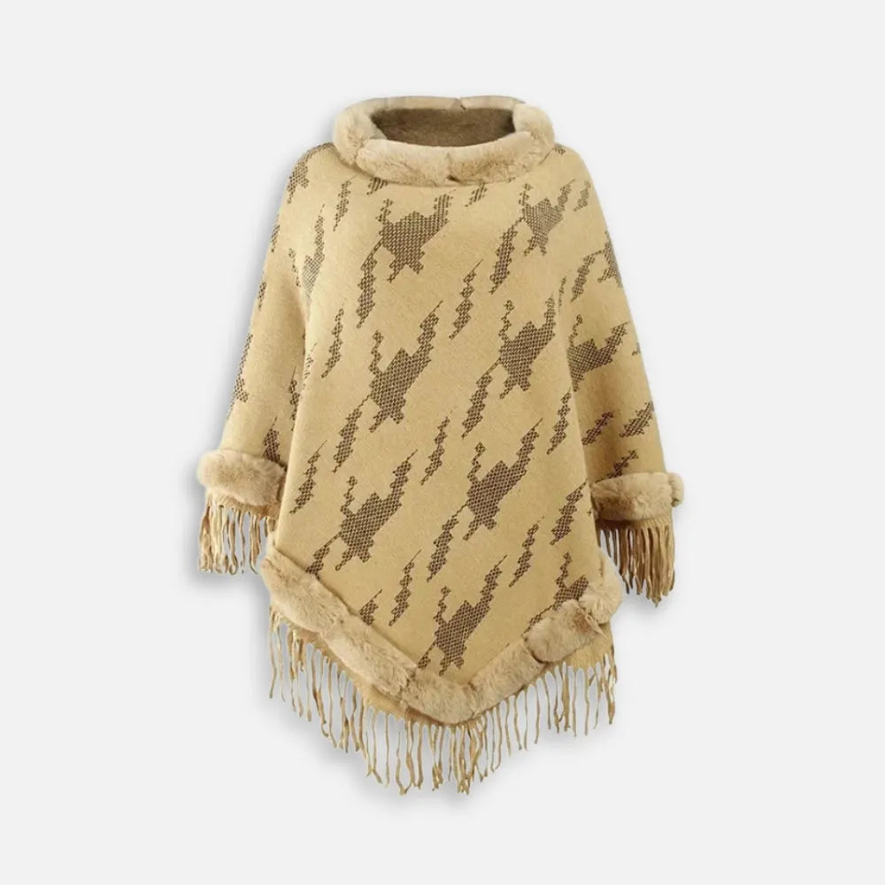 Poncho élégant à col fourrure pour femme-Poncho Passion