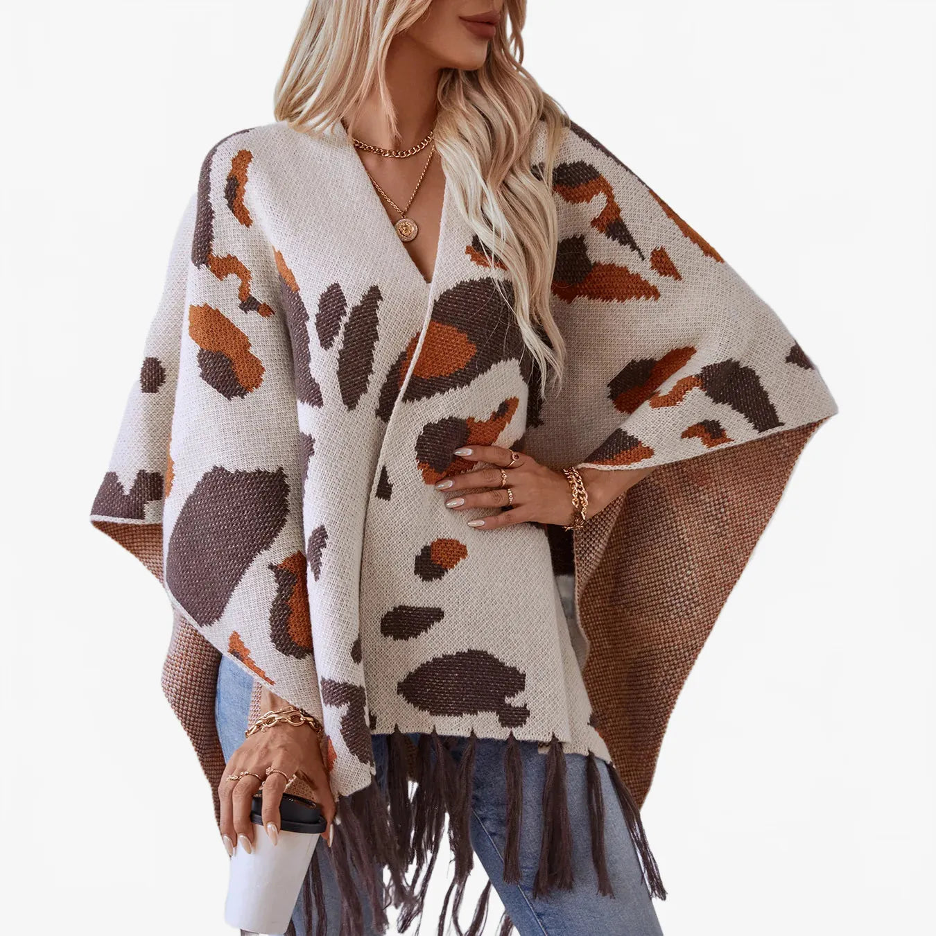 Poncho élégant à franges pour toutes saisons-Poncho Passion