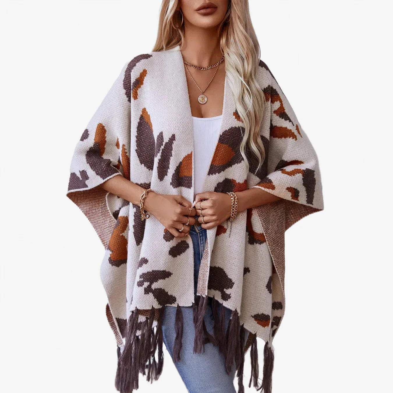 Poncho élégant à franges pour toutes saisons-Poncho Passion