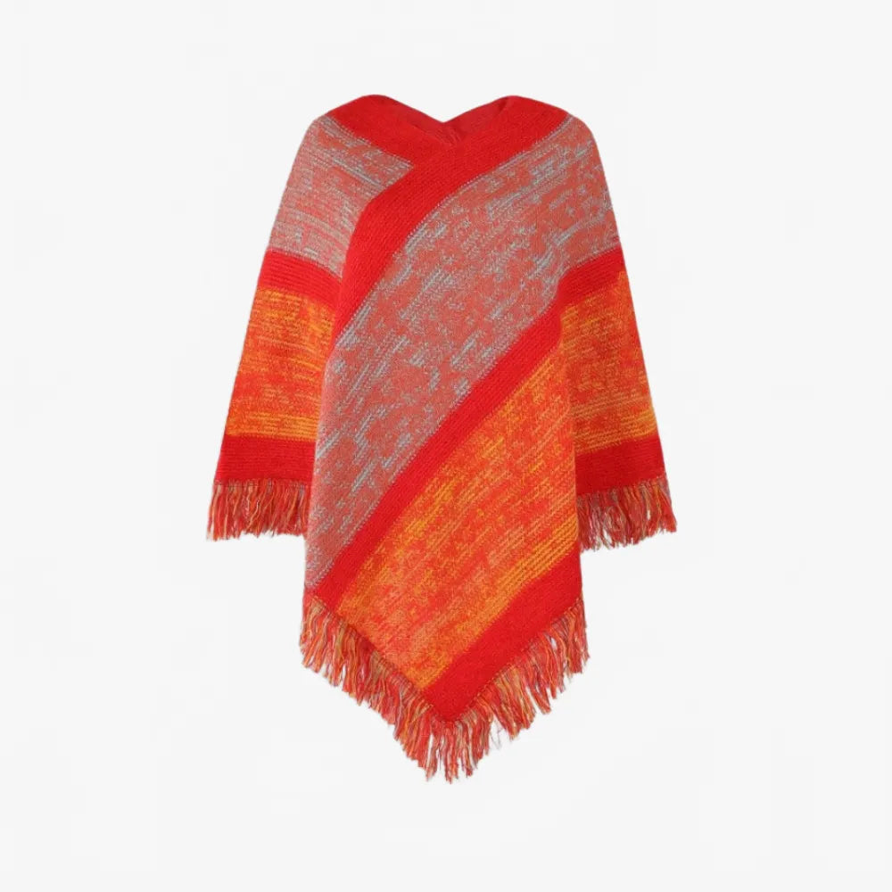 Poncho élégant à franges rouge pour toutes saisons-Poncho Passion