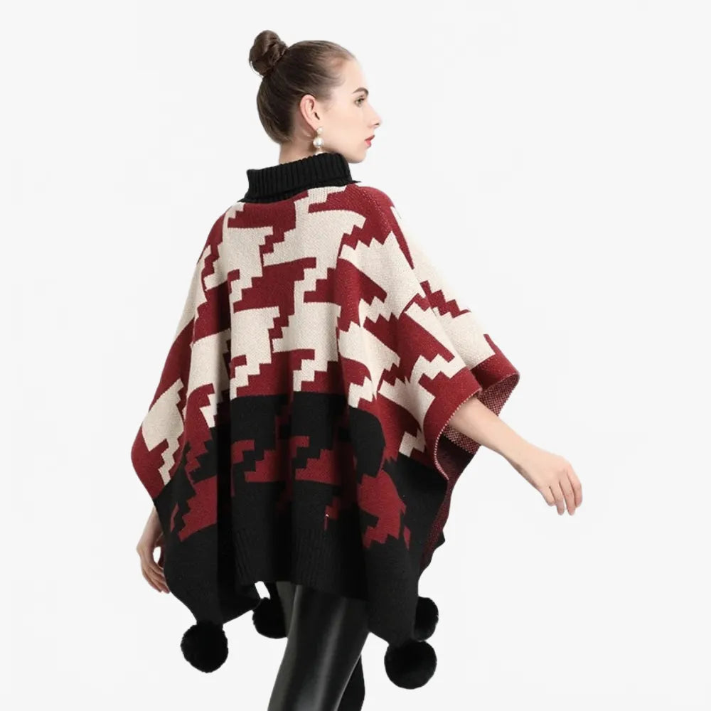 Poncho élégant à pompon pour toutes saisons-Poncho Passion